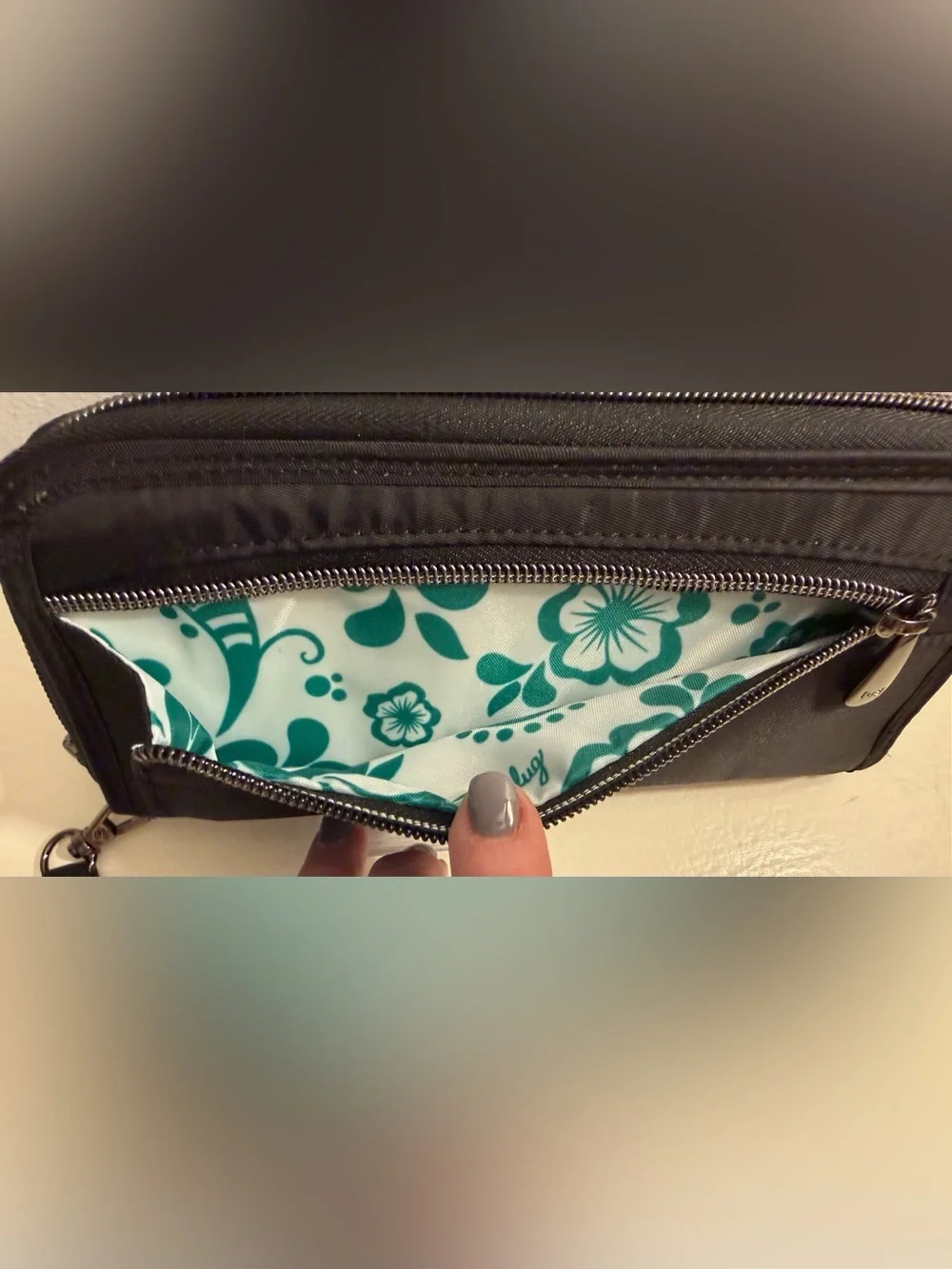 Lug Bags black Straddle Wristlet/Wallet with chevron quilted design on front